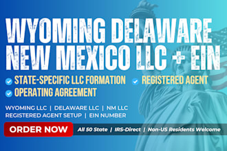 register wyoming, delaware or new mexico llc formation with ein tax id number