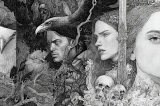 draw black and white ink and pencil illustration