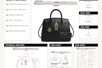 design luxury 3d bag, tote bag, backpack, 3d handbag, bag tech pack and bom