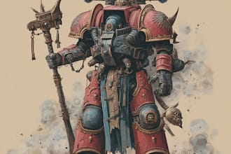 draw a illustrate grimdark warhammer 40k characters