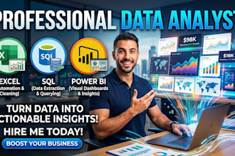 do data analysis, excel dashboard, power bi dashboard and sql data analysis