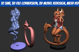 redesign 3d model, stl scan cleanup, split, slice, stl to 3mf 3d for printing