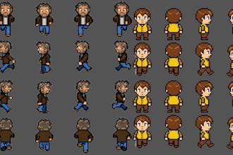 do pixel sprite sheet animation, sprite sheet for 2d character and top down game
