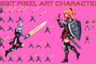 create 8bit 16bit pixel art character, animation and spritesheet
