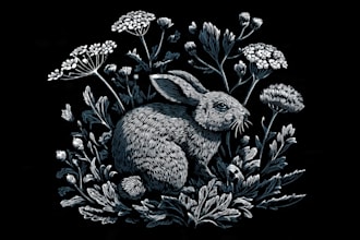 illustrate botanical and animal linocut illustration