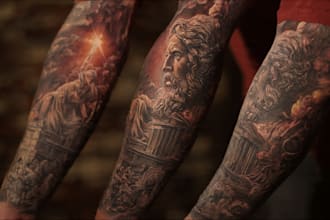 draw custom tattoo design realistic, full sleeve tattoo artist