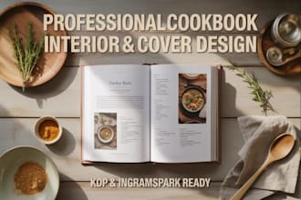design cookbook interior layout, meal planner, guides, cover for KDP publishing