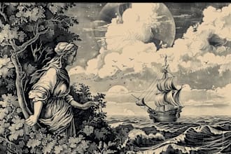 make medieval vintage line art illustration in engraving style