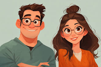 draw cartoon disney couple portrait