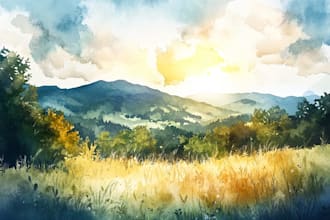 illustrate a watercolor landscape illustration