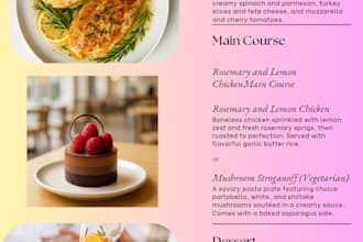 design aesthetic collage, food menu, wedding menu