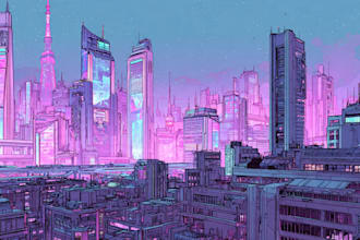create an illustration of futuristic cyberpunk city