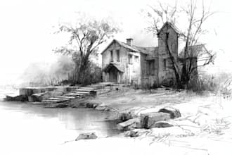 sketch landscape, house or building