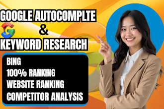google autocomplete for keywords ranking, bing, website ranking on first page