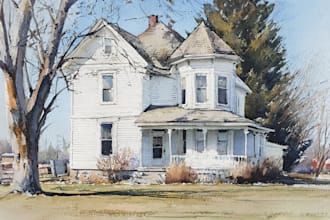 create house and building photo into watercolor art