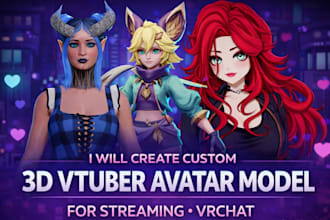 create custom 3d vtuber avatar model for streaming, vrchat avatar, furry vrchat
