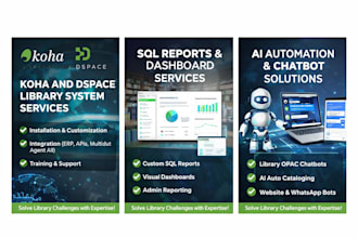 setup koha with erp integration, ai chatbots, custom sql dashboards