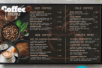 create editable canva food menu, restaurant menu or digital menu board