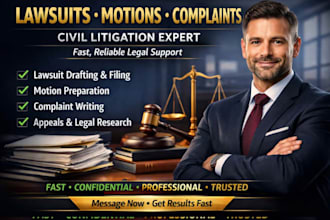 be your civil litigation lawyer and expertly prepare lawsuits, motion, complaint