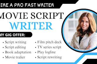 write a professional screenplay, movie script, or short film script