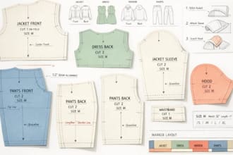 create sewing pattern and detail sewing instruction for garment, clothing design