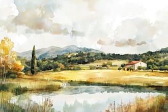 illustrate a watercolor landscape illustration