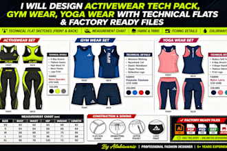 design activewear tech pack gym wear yoga wear with technical flats