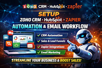 setup zoho crm hubspot zappier automation and email marketing workflow