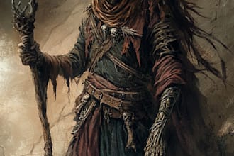 create a fantasy horror character and character illsutration