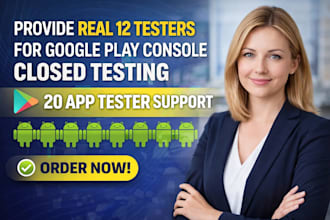 provide real 12 tester for google play, console closed testing app 20 app tester