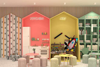 revamp 3d kindergarten playing area interior,teepee tent design,furniture layout