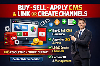 help you buy sell apply youtube cms and link or create channels under cms