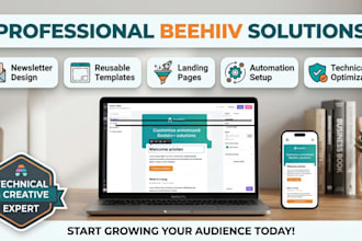 design beehiiv newsletter, email template, and beehiiv landing page