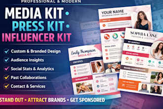 do a professional and modern media kit press kit, or influencer kit