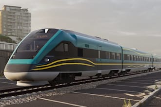 design photorealistic 3d train, railway, and train station models