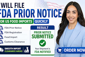 file fda prior notice for US food imports quickly