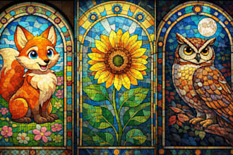 design stained glass art logo modern mosaic stained glass art illustration