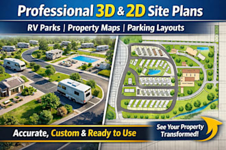 design rv park site plan, property map, landscape rv parking lot and survey plan