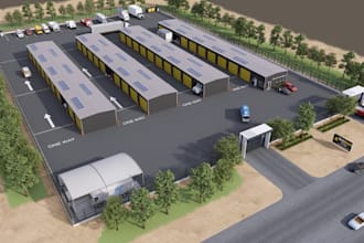 remodel warehouse complex design,render logistics hub, site plan, 3d aerial view