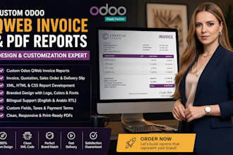 design custom odoo qweb invoice report, pdf report, xml template