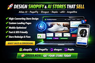 design shopify atlas ai store builder pagefly shogun replo ukit angelfire