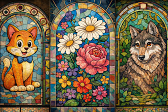 draw character illustration colored modern mosaic stained glass art illustration