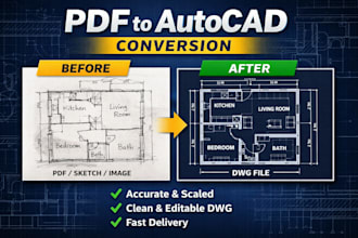 convert PDF, sketch or image to autocad dwg with accurate scaling