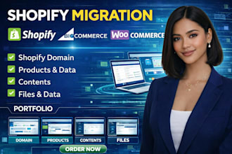 transafer shopify domain,products data,contents,files to bigcommerce,woocommerce