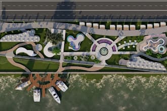create 3d resort master plan, exterior design, landscape render,cgi playground