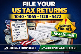 prepare efile US tax returns 1040 1065 1120 5472 for llc and business compliance