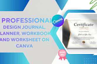 design journal, planner, workbook, and worksheet on canva