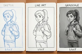 draw children book illustration, comic book art, character design, concept art