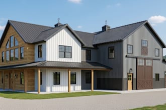 design barndominium and pole barn floor plan rendering