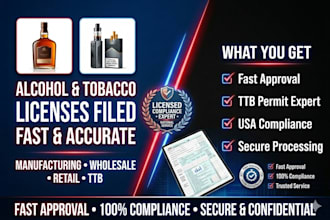 handle alcohol and tobacco licensing, registration, ttb permits, and compliances